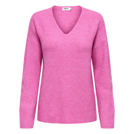 Pull rose uni avec une coupe droite un col V et...