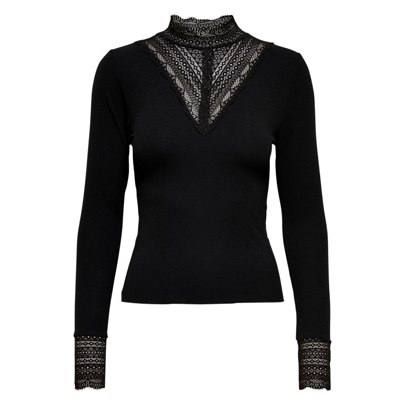 Only - Top Noir Uni Avec Une Coupe Ajustée Et De La Dentelle Au Col - Noir