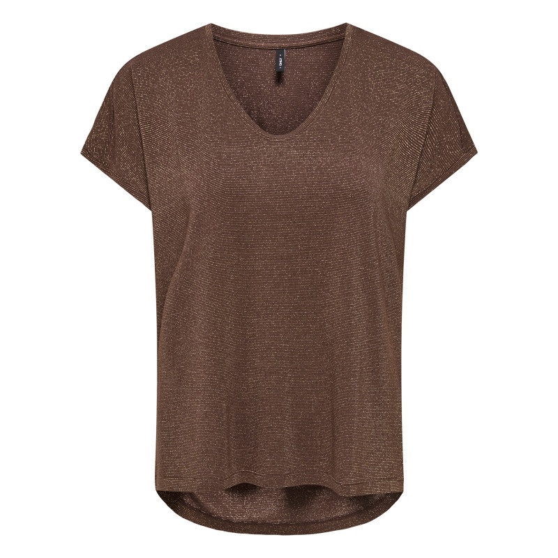 Only - T-shirt Marron Uni Avec Une Coupe Droiteet Des Manches Courtes - Marron