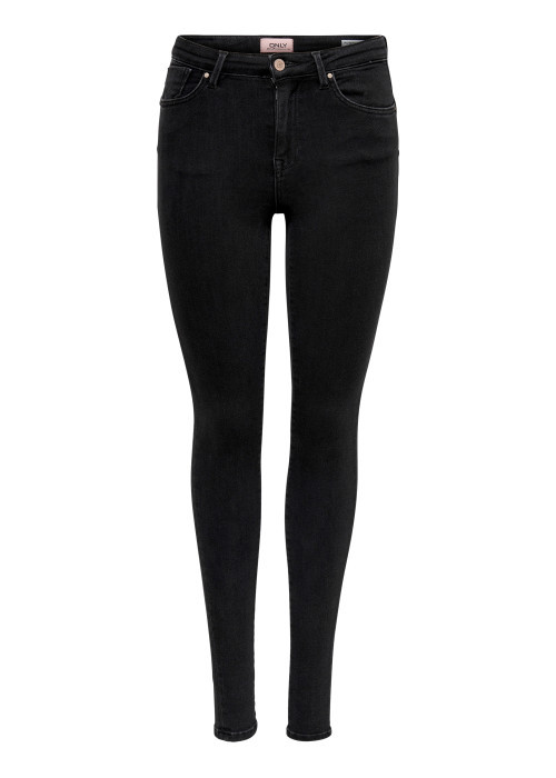 Jean en coton noir uni avec une coupe skinny et un patch à la ceinture
