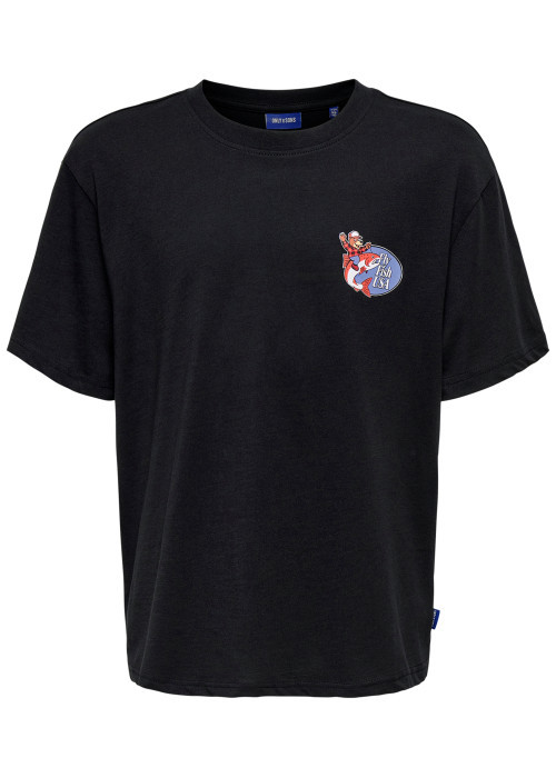 T-shirt en coton biologique noir à imprimé avec...