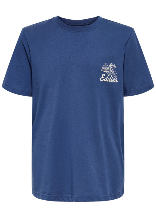 T-shirt en coton indigo à imprimé avec une coupe droite et un col rond
