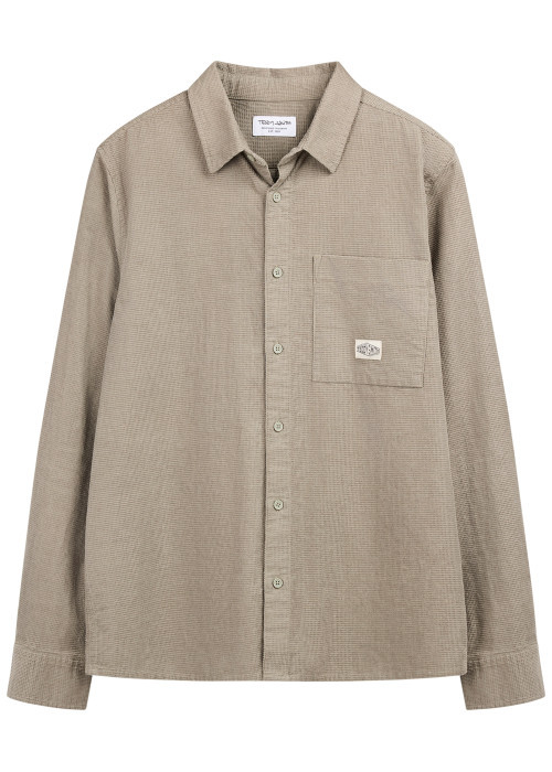 Chemise kaki unie avec une coupe droite et un col à revers