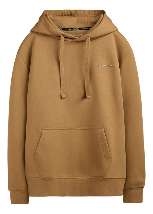 Sweat marron uni avec une coupe droite et un col à capuche