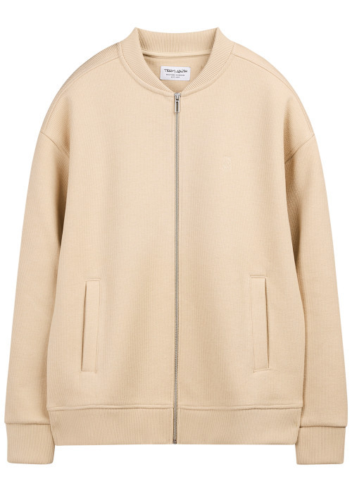 Gilet beige uni avec une coupe oversize et un col montant zippé