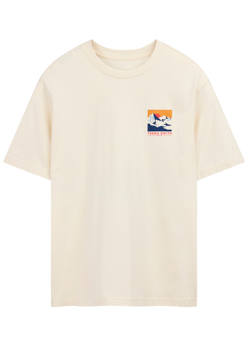 T-shirt écru à imprimé avec une coupe droite et...