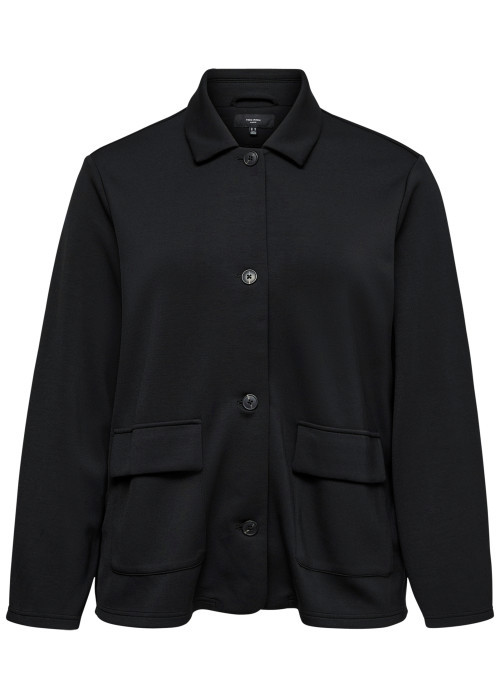 Veste noire à coupe droite pourvue d'un col à revers et de manches longues