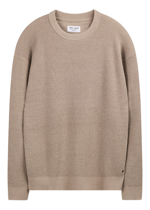Pull beige uni avec une coupe droite et des manches courtes