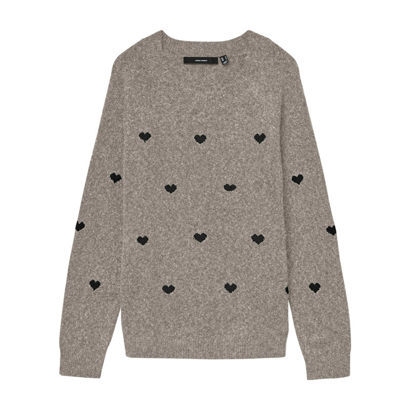 Vero Moda Curve - Pull Taupe à Motifs Coupe Ajustée Col Rond Et à Manches Longues - Beige Vero Moda Curve - Pull Taupe à Motifs Coupe Ajustée Col Rond Et à Manches Longues - Beige
