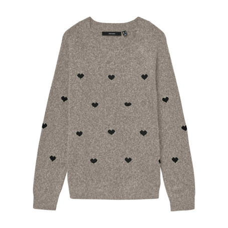 Pull taupe à motifs coupe ajustée col rond et à...