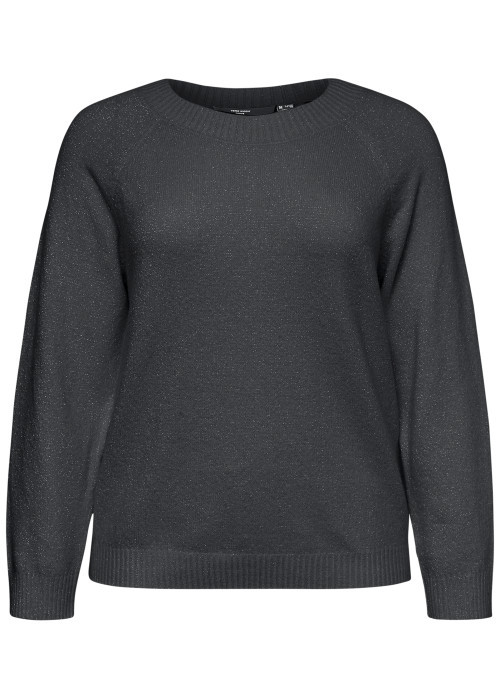 Pull anthracite à coupe droite pourvu d'un col rond et de manches longues