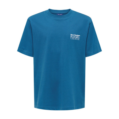 T-shirt en coton biologique bleu à imprimé avec...