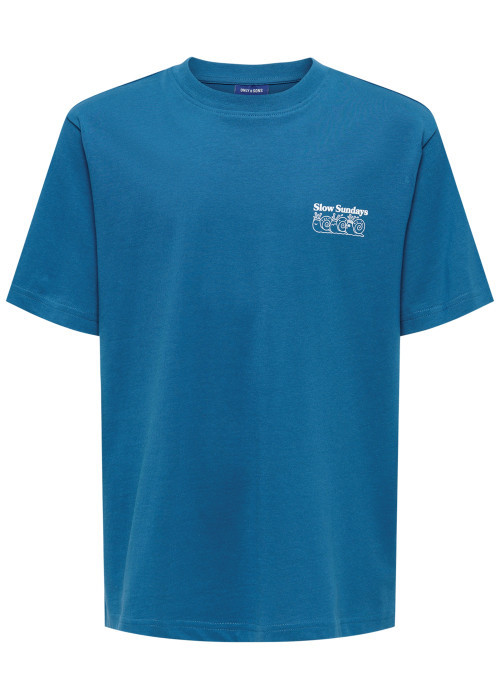 T-shirt en coton biologique bleu à imprimé avec...