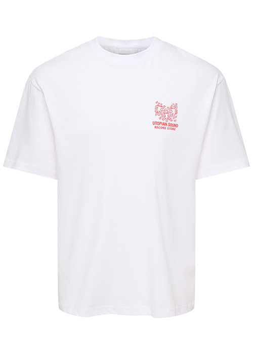 T-shirt en coton biologique blanc à imprimé avec une coupe droite