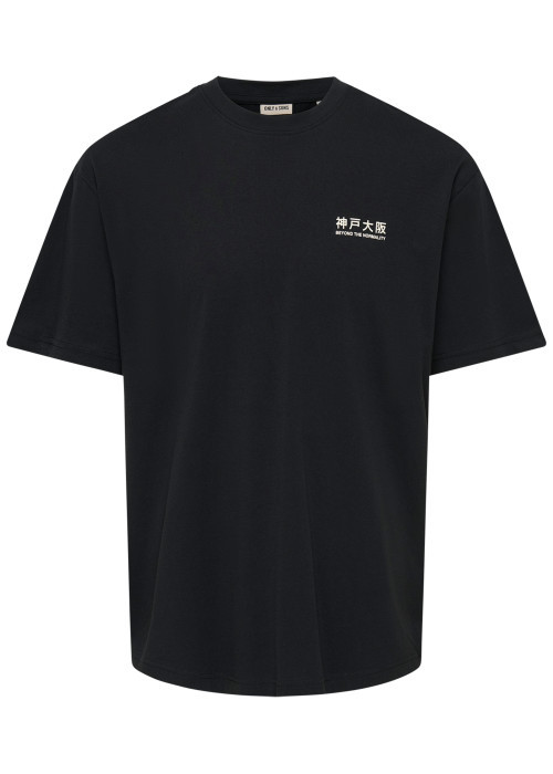T-shirt en coton biologique noir à imprimé avec...