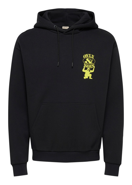 Sweat noir à imprimé avec une coupe droite et un col à capuche