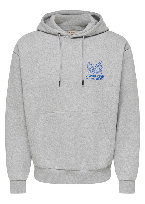 Sweat gris à imprimé avec une coupe droite et un col à capuche