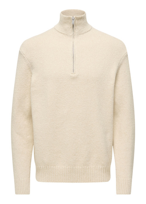 Pull en coton mélangé écru uni avec une coupe...