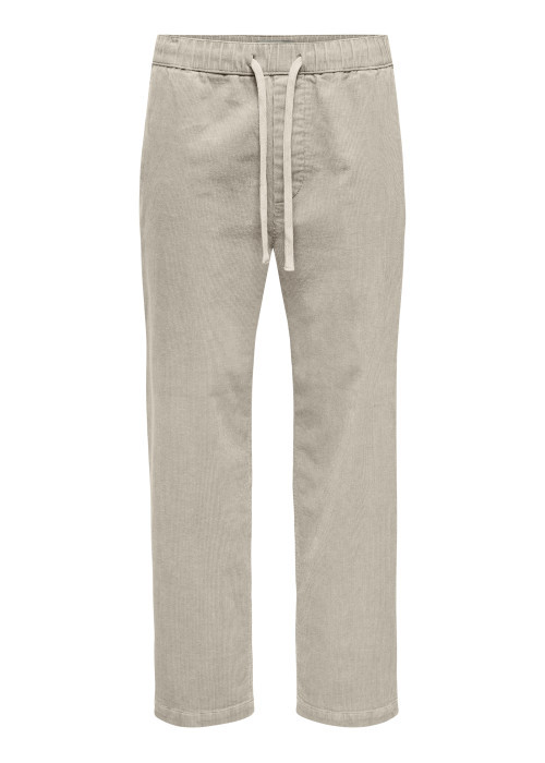 Pantalon jogging en coton beige uni avec une coupe droite et taille élastiquée