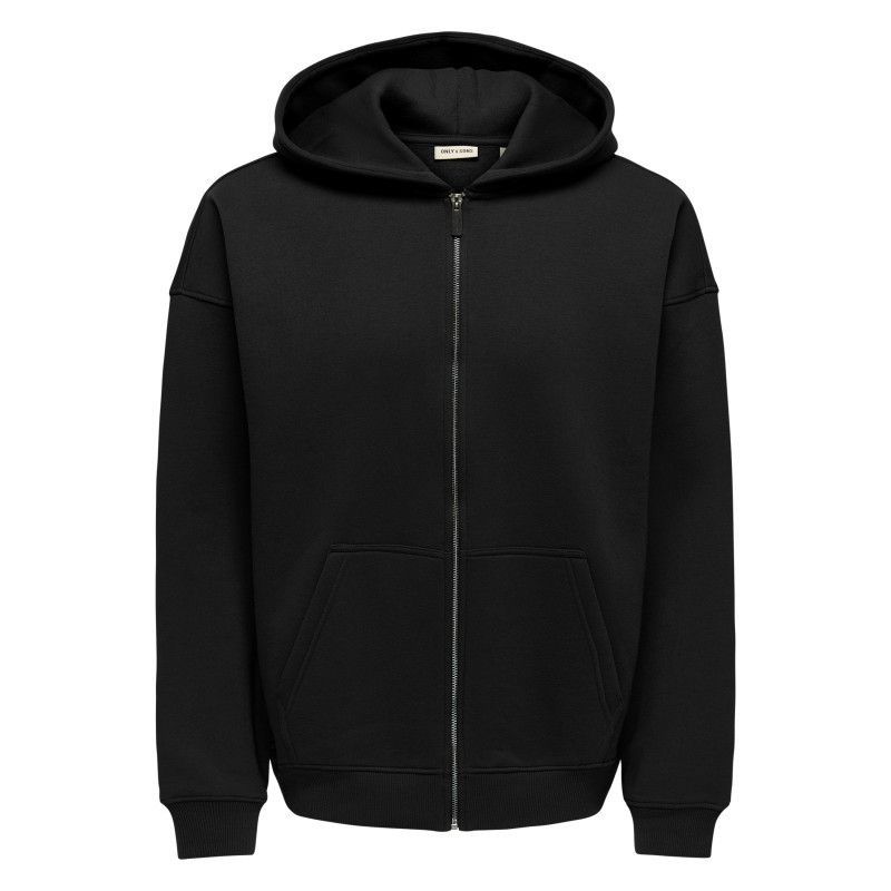 Only&sons - Sweat Zippé Noir Uni Avec Une Coupe Droite Et Un Col à Capuche - Noir