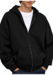 Thumbnail Sweat zippé noir uni avec une coupe droite et un col à capuche - Image 3