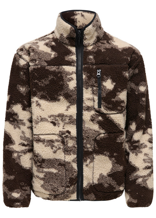 Manteau marron à motifs avec une coupe droite et un col montant