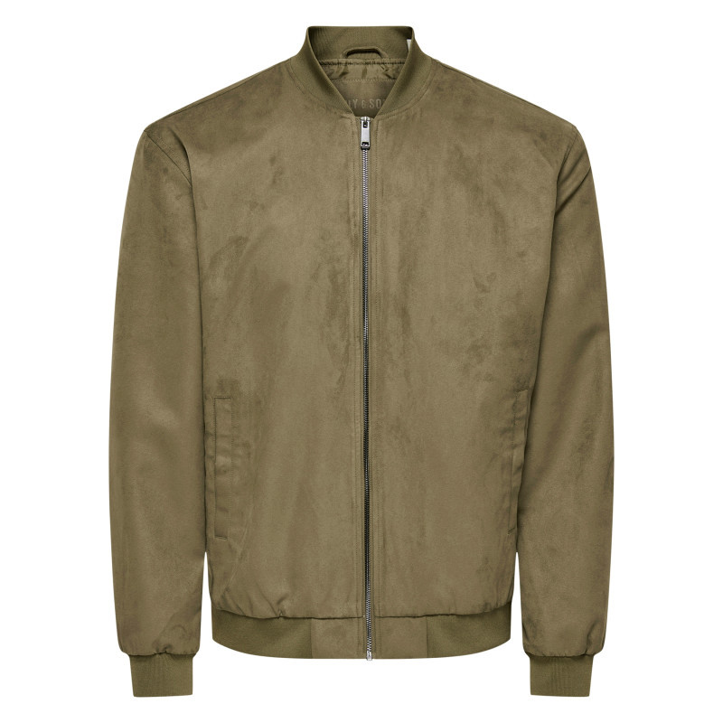 Only&sons - Bomber Kaki Uni Avec Une Coupe Droite Et Un Col Montant Muni D'un Zip - Vert