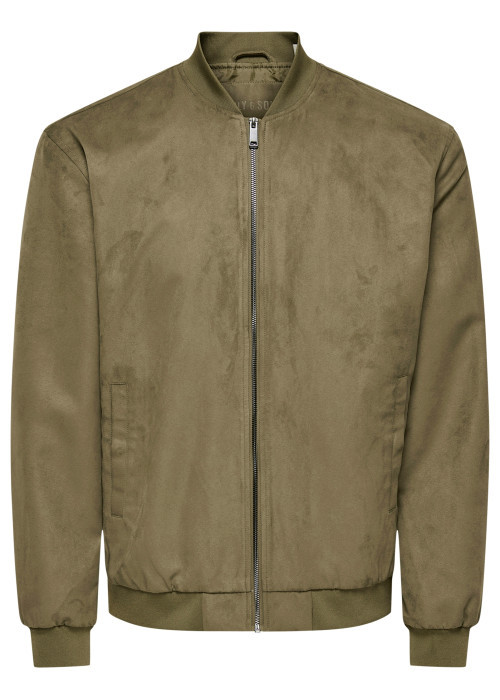 Bomber kaki uni avec une coupe droite et un col montant muni d'un zip