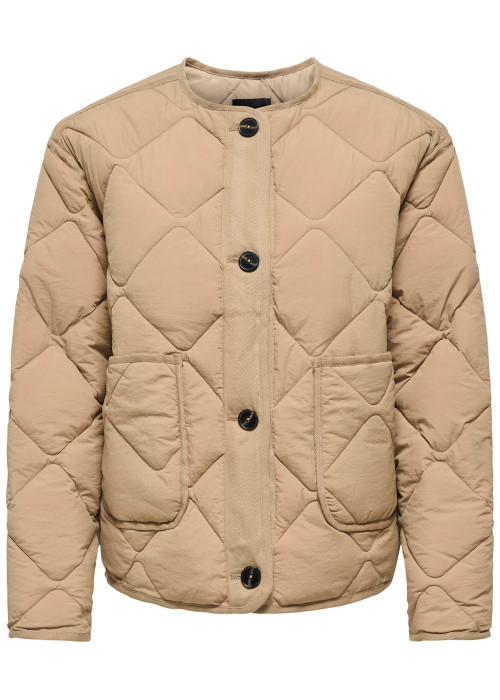 Blouson beige uni avec une coupe droite et une fermeture boutonnée