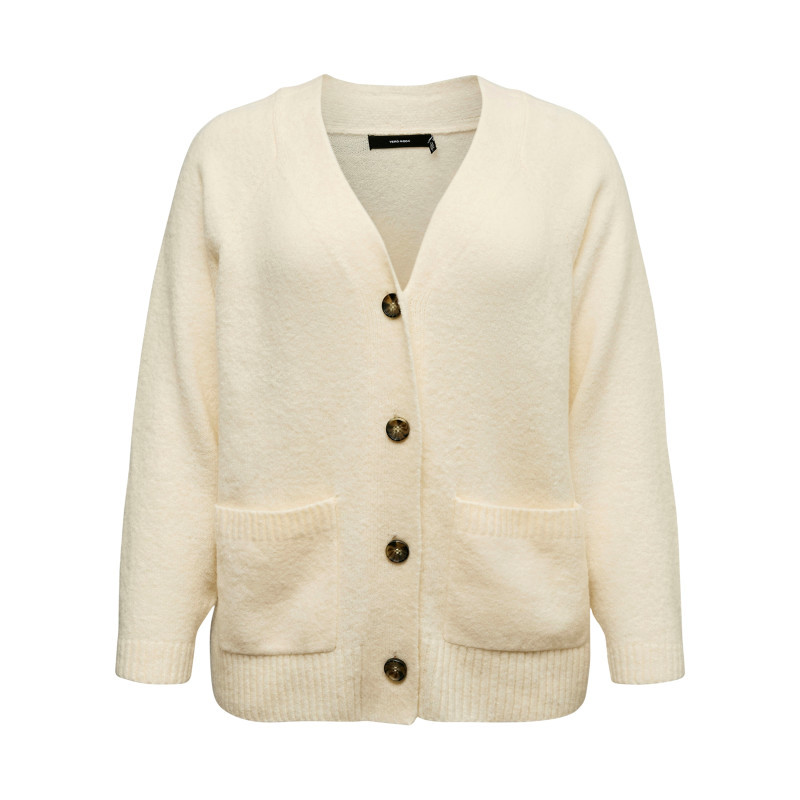 Vero Moda Curve - Gilet écru à Coupe Droite Pourvu D'un Col V Et De Manches Longues - Beige Vero Moda Curve - Gilet écru à Coupe Droite Pourvu D'un Col V Et De Manches Longues - Beige