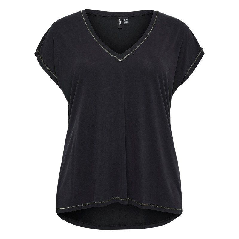 Vero Moda Curve - T-shirt Noir à Coupe Droite Pourvu D'un Col V Et De Manches Courtes - Noir