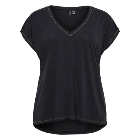 T-shirt noir à coupe droite pourvu d'un col v...