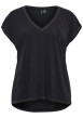 Thumbnail T-shirt noir à coupe droite pourvu d'un col v et de manches courtes