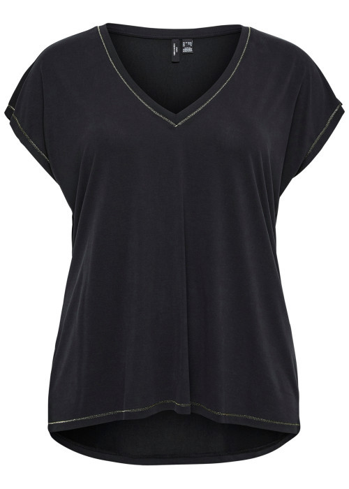 T-shirt noir à coupe droite pourvu d'un col v...