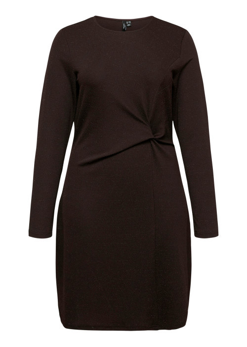 Robe courte marron à coupe ajustée pourvue d'un col rond et de manches longues