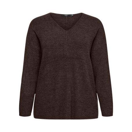 Pull marron à coupe droite pourvu d'un col v et...