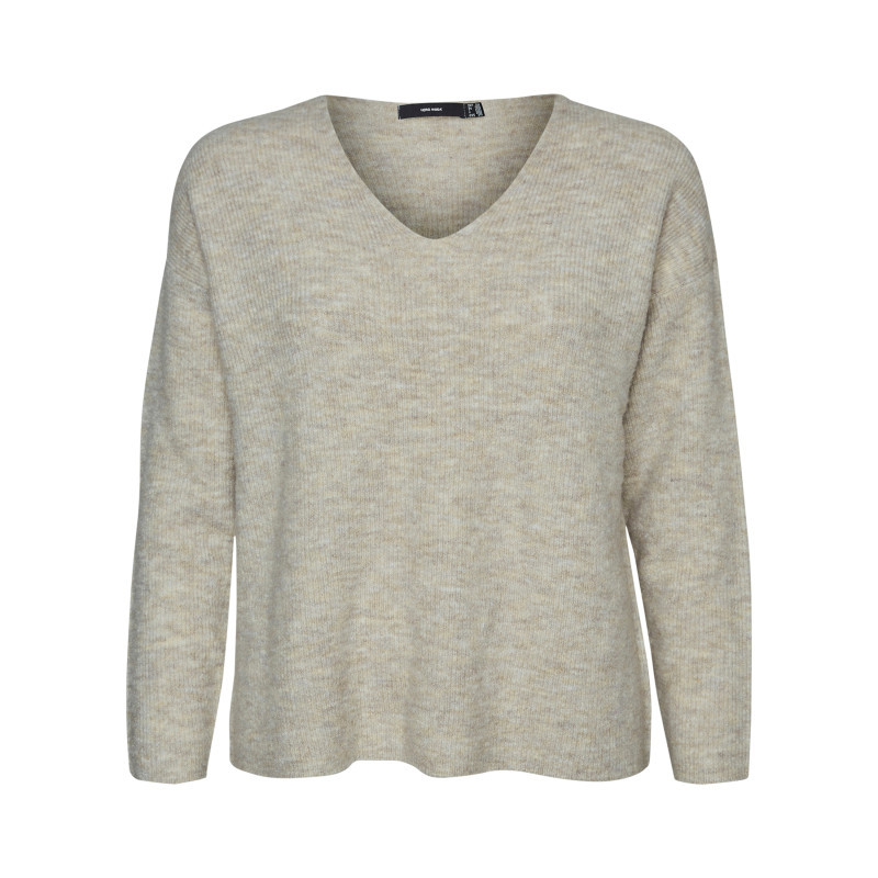 Vero Moda Curve - Pull écru à Coupe Droite Pourvu D'un Col V Et De Manches Longues - Beige Vero Moda Curve - Pull écru à Coupe Droite Pourvu D'un Col V Et De Manches Longues - Beige
