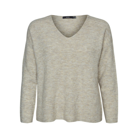 Pull écru à coupe droite pourvu d'un col v et...