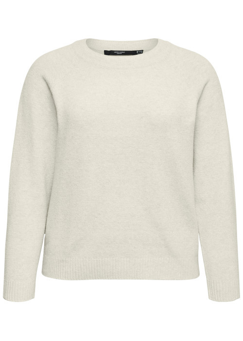Pull écru à coupe droite pourvu d'un col rond et de manches longues
