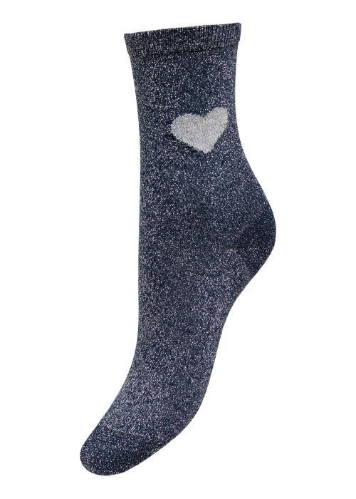 Chaussettes hautes marine unies avec un imprimé cœur à la cheville
