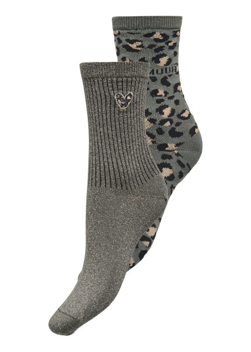 Lot de 2 paires de chaussettes hautes kaki et à motifs léopard