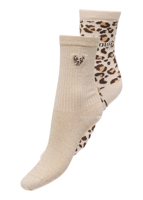 Lot de 2 paires de chaussettes hautes beiges et...