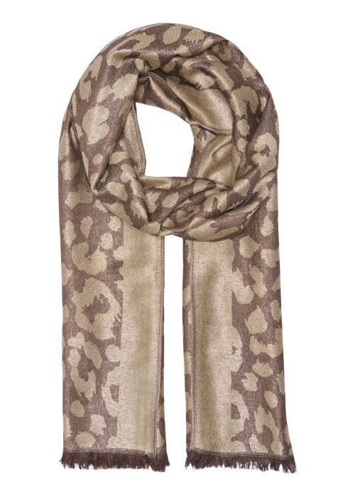 Foulard marron à motifs avec un imprimé animalier léopard sur l'ensemble