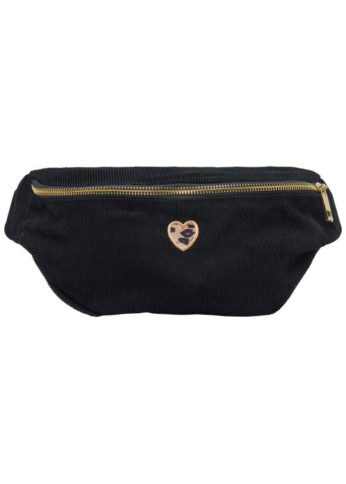 Banane en coton noire unie avec une fermeture zippée et une sangle