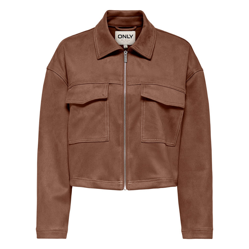 Only - Blouson Camel Uni Avec Une Coupe Cropped Et Un Col à Revers - Brun Only - Blouson Camel Uni Avec Une Coupe Cropped Et Un Col à Revers - Brun