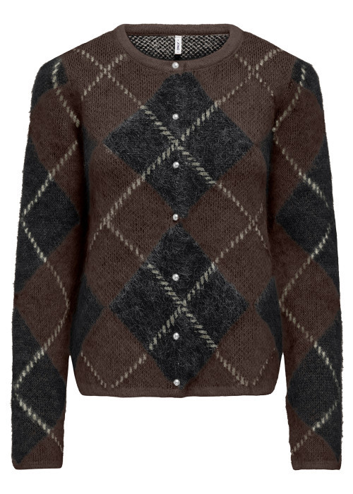 Pull marron à carreaux avec une coupe droiteet des manches longues