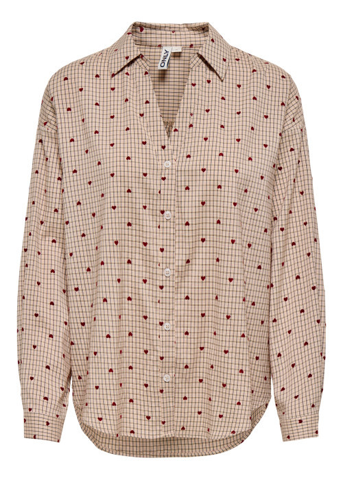 Chemisier beige à motifs avec une coupe droite et des manches longues