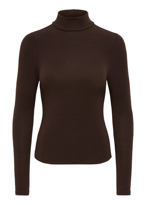 Top marron uni avec une coupe ajustée et des manches longues