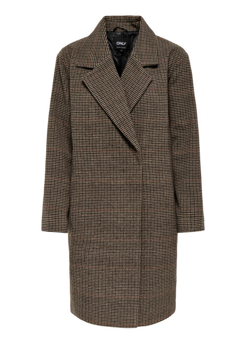 Manteau marron uni avec une coupe droite et un col à revers
