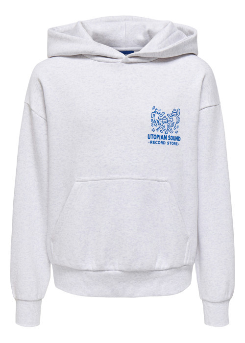 Sweat gris clair à imprimé avec une coupe droite et un col à capuche